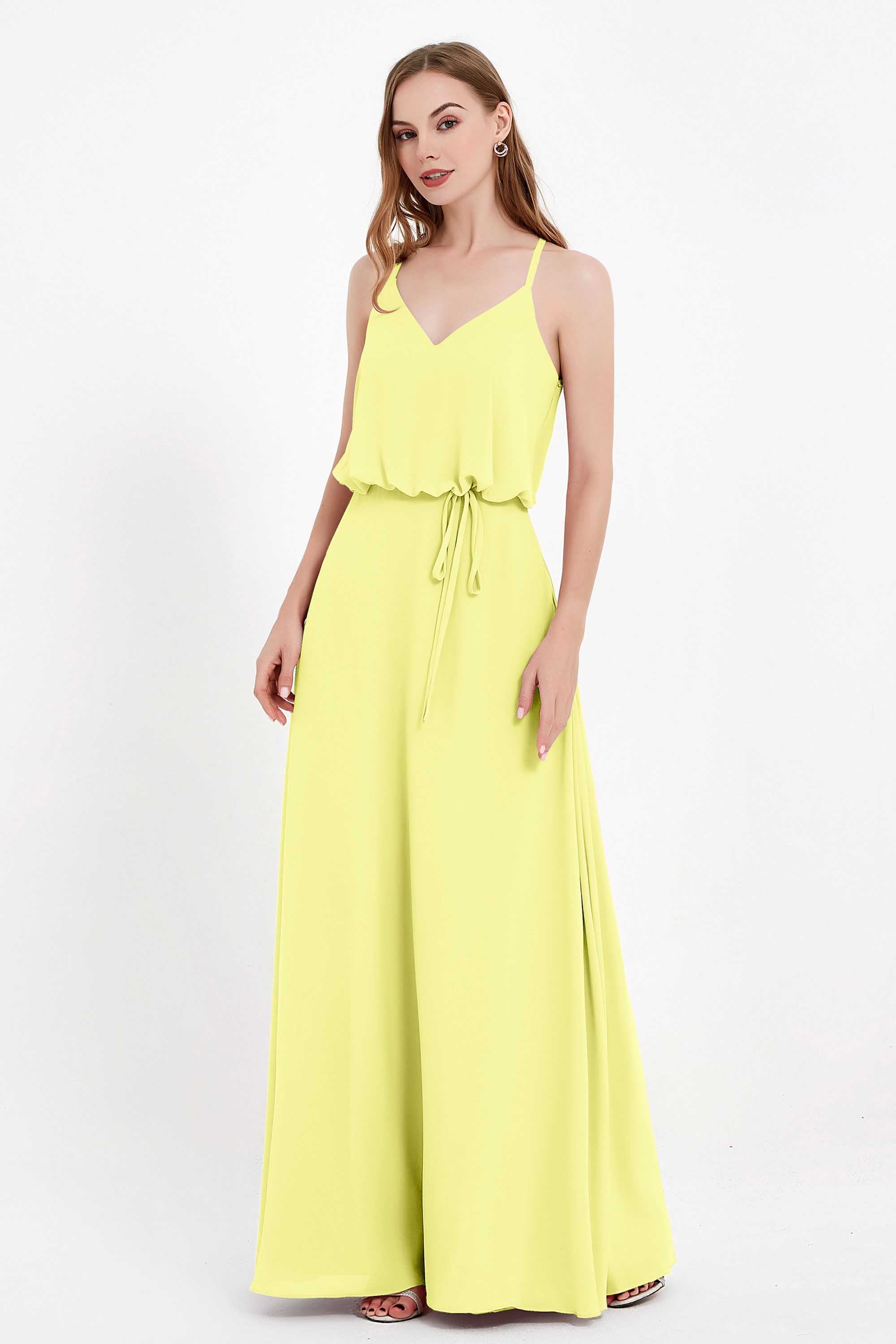 Spaghetti Straps Chiffon Bridesmaid Dress Boho Floor Length Formal Evening Dresses Gowns