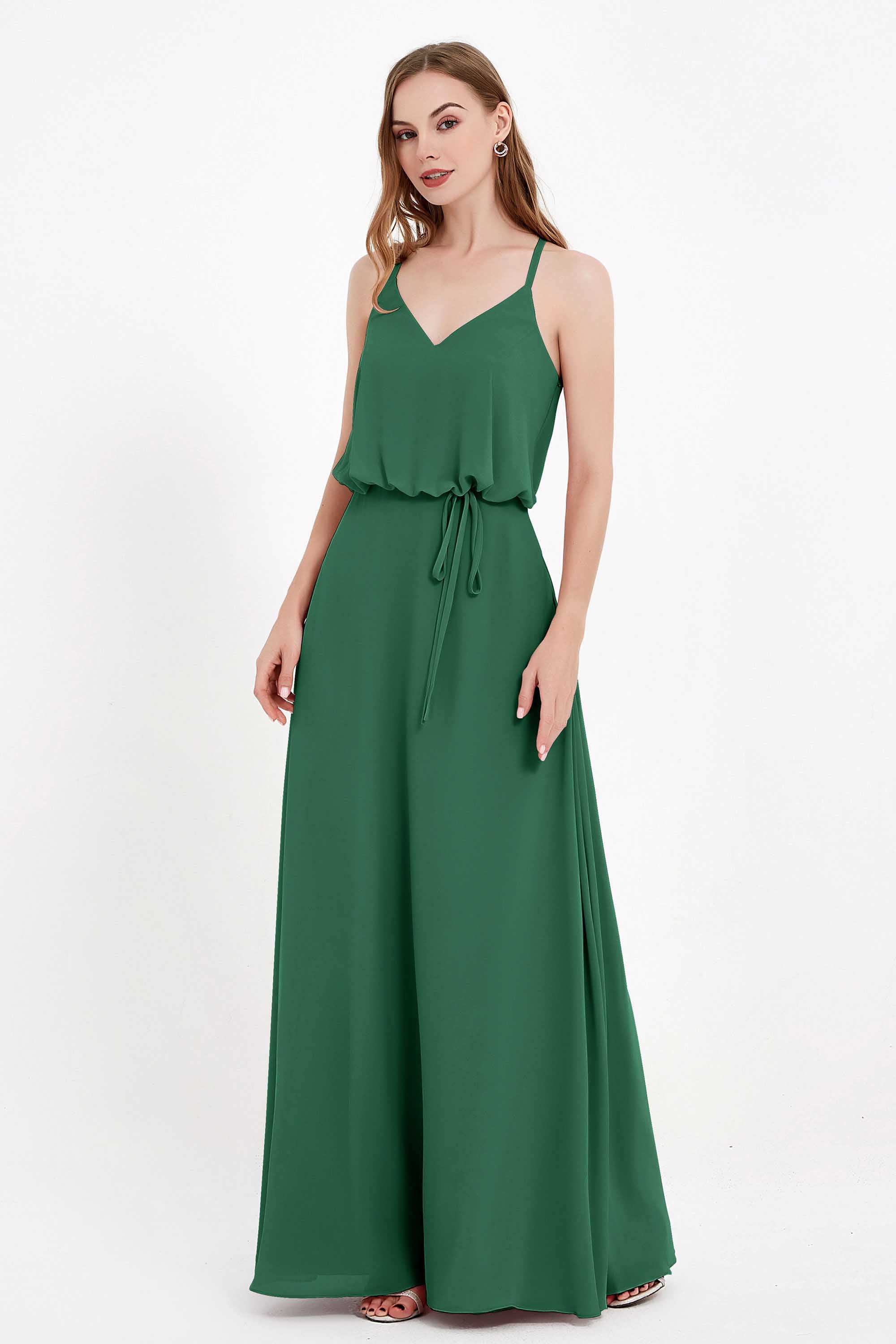 Spaghetti Straps Chiffon Bridesmaid Dress Boho Floor Length Formal Evening Dresses Gowns