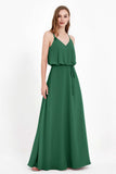 Spaghetti Straps Chiffon Bridesmaid Dress Boho Floor Length Formal Evening Dresses Gowns