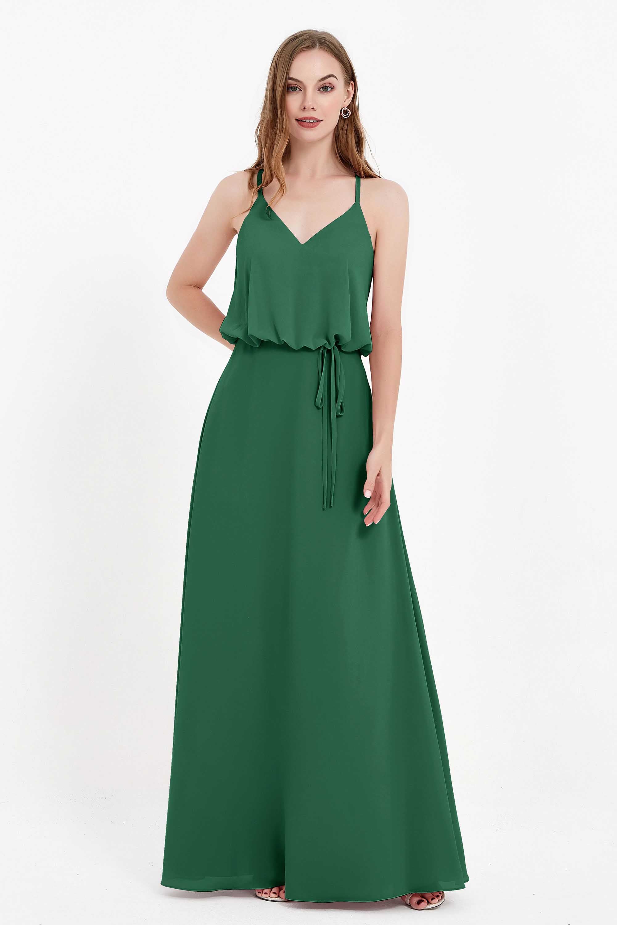 Spaghetti Straps Chiffon Bridesmaid Dress Boho Floor Length Formal Evening Dresses Gowns