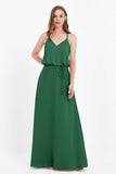 Spaghetti Straps Chiffon Bridesmaid Dress Boho Floor Length Formal Evening Dresses Gowns