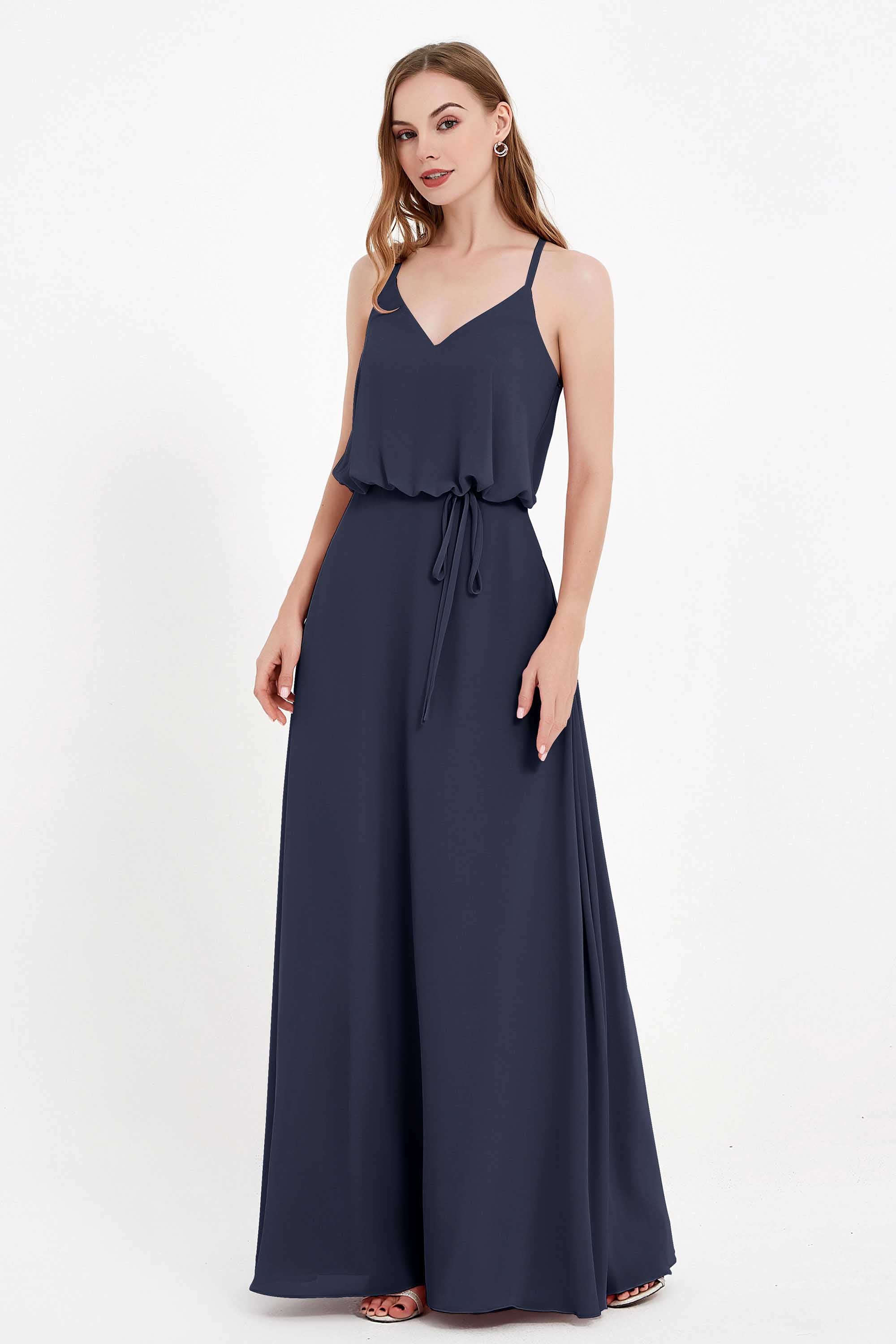 Spaghetti Straps Chiffon Bridesmaid Dress Boho Floor Length Formal Evening Dresses Gowns