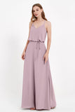 Spaghetti Straps Chiffon Bridesmaid Dress Boho Floor Length Formal Evening Dresses Gowns
