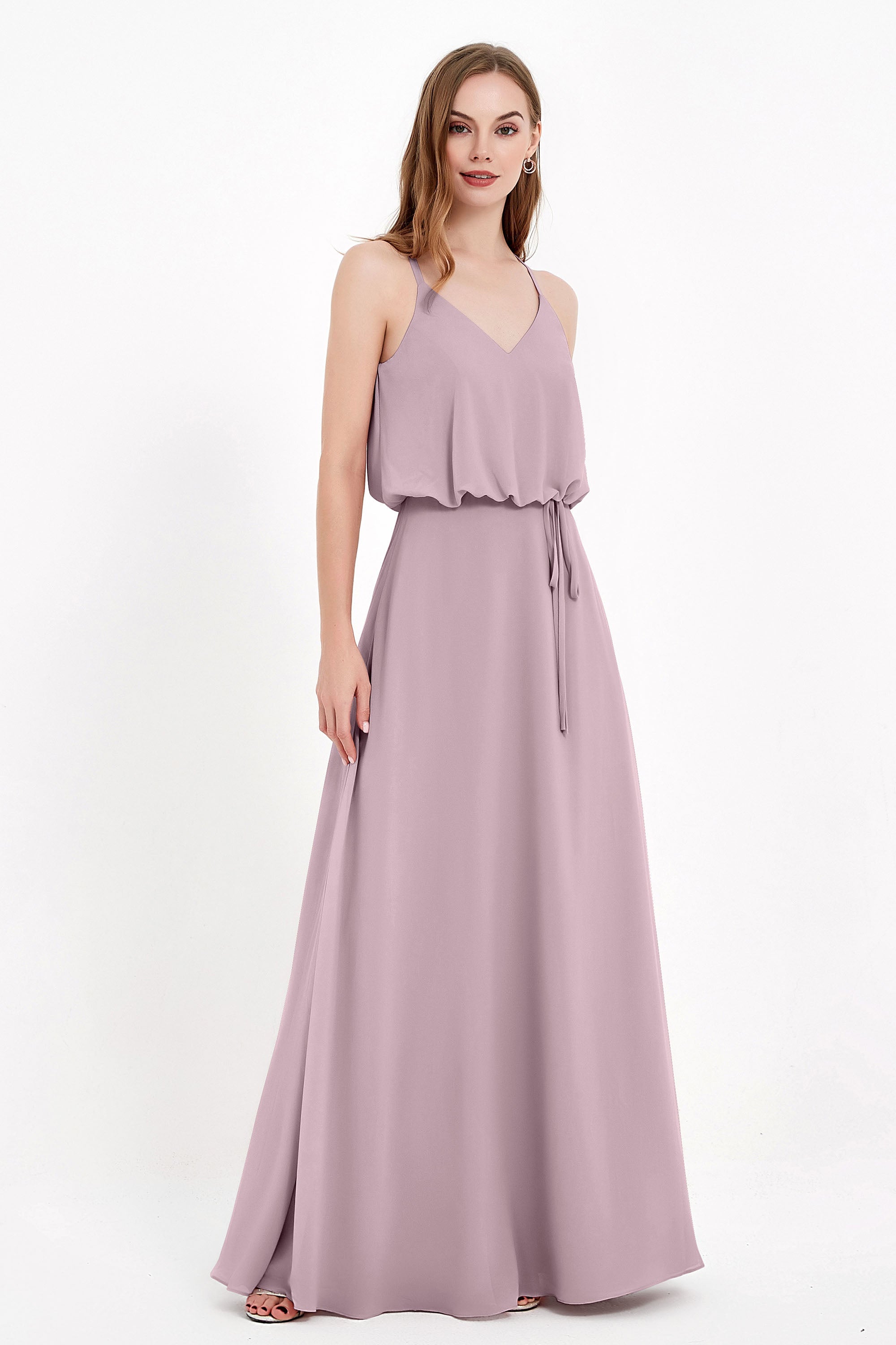 Spaghetti Straps Chiffon Bridesmaid Dress Boho Floor Length Formal Evening Dresses Gowns