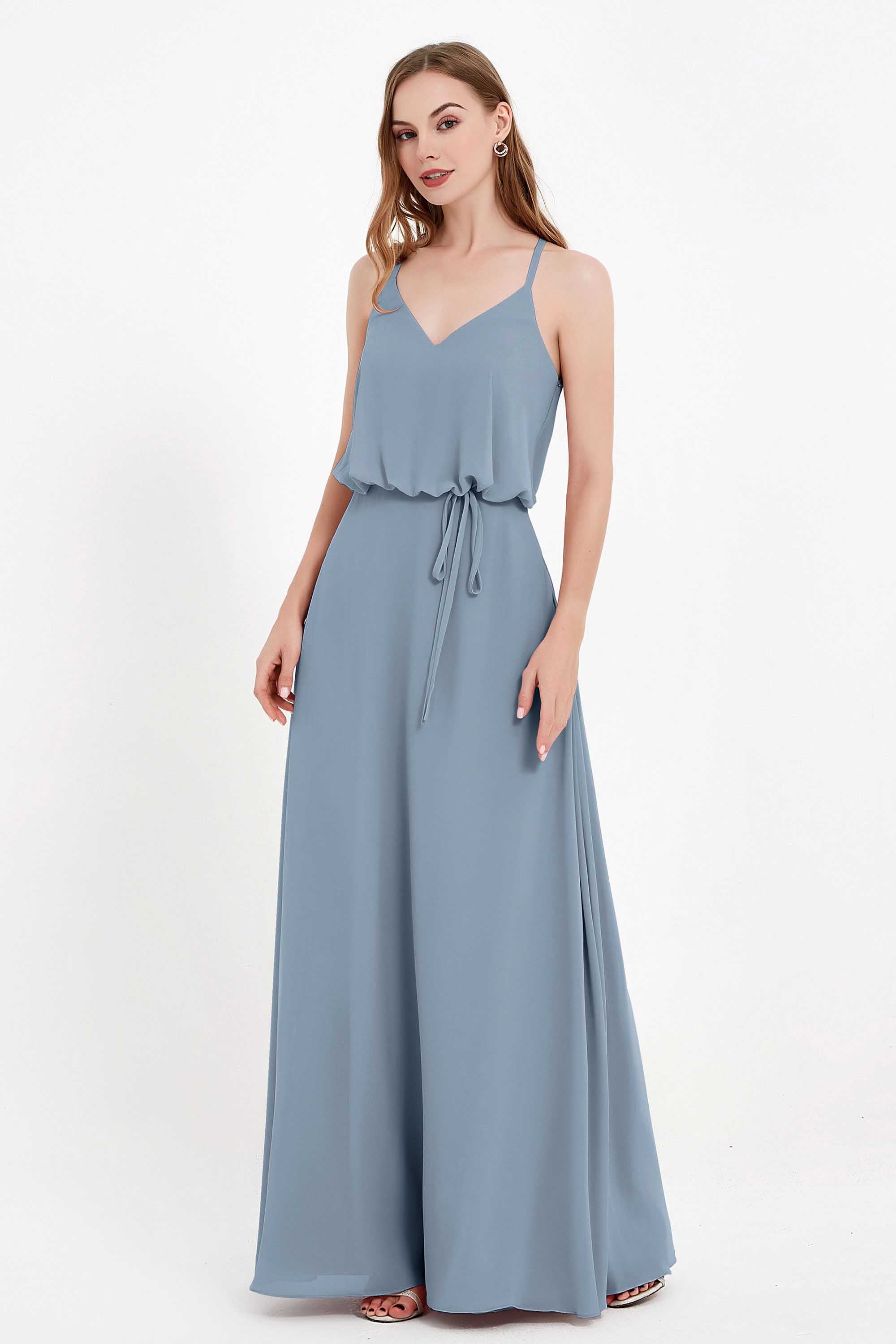Spaghetti Straps Chiffon Bridesmaid Dress Boho Floor Length Formal Evening Dresses Gowns
