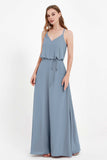 Spaghetti Straps Chiffon Bridesmaid Dress Boho Floor Length Formal Evening Dresses Gowns