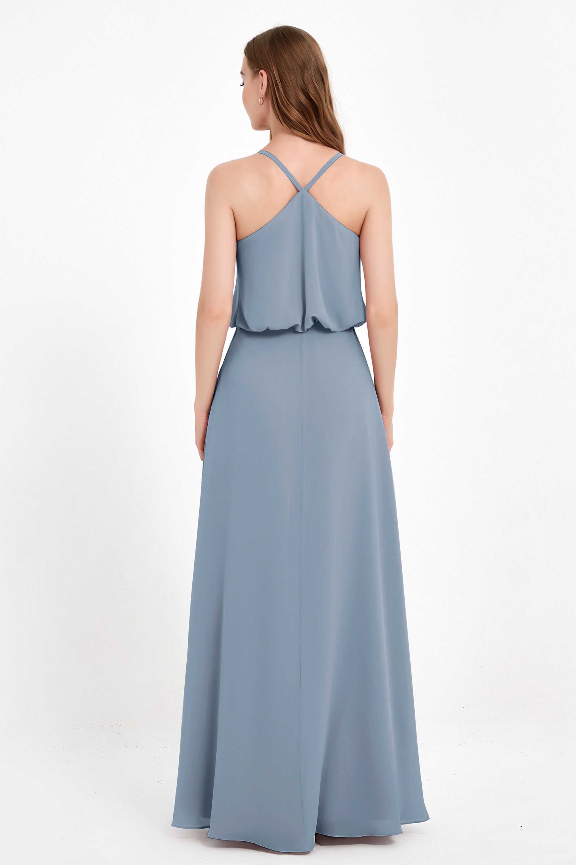 Spaghetti Straps Chiffon Bridesmaid Dress Boho Floor Length Formal Evening Dresses Gowns