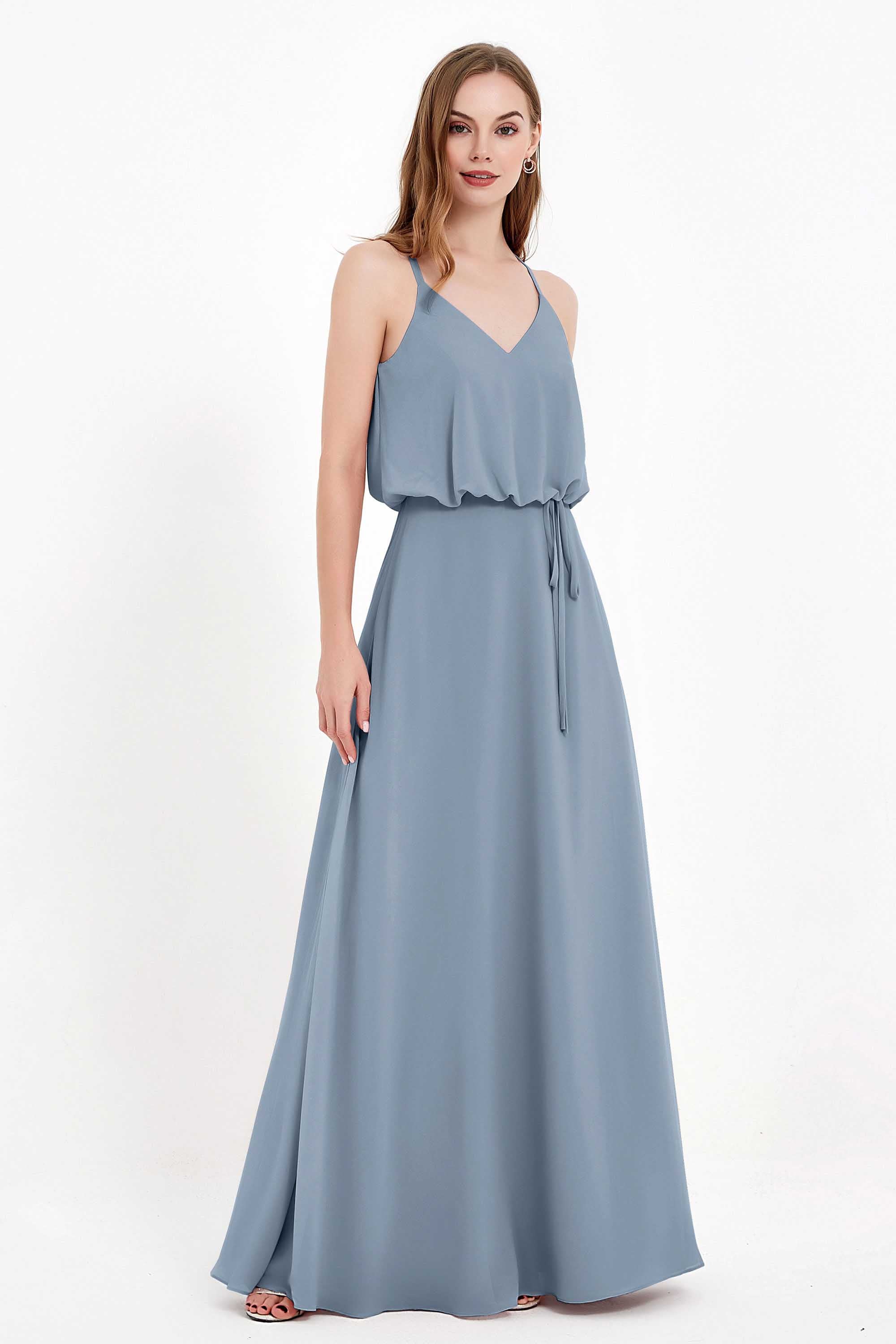 Spaghetti Straps Chiffon Bridesmaid Dress Boho Floor Length Formal Evening Dresses Gowns