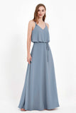 Spaghetti Straps Chiffon Bridesmaid Dress Boho Floor Length Formal Evening Dresses Gowns