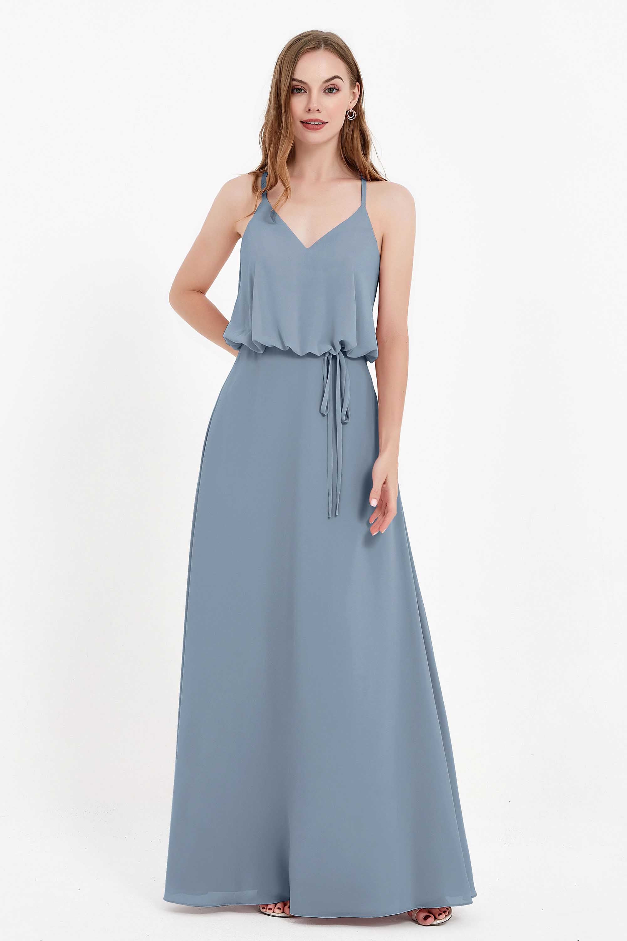 Spaghetti Straps Chiffon Bridesmaid Dress Boho Floor Length Formal Evening Dresses Gowns