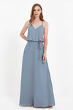 Spaghetti Straps Chiffon Bridesmaid Dress Boho Floor Length Formal Evening Dresses Gowns