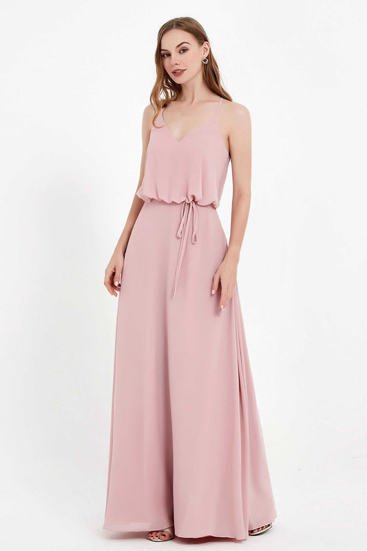 Spaghetti Straps Chiffon Bridesmaid Dress Boho Floor Length Formal Evening Dresses Gowns