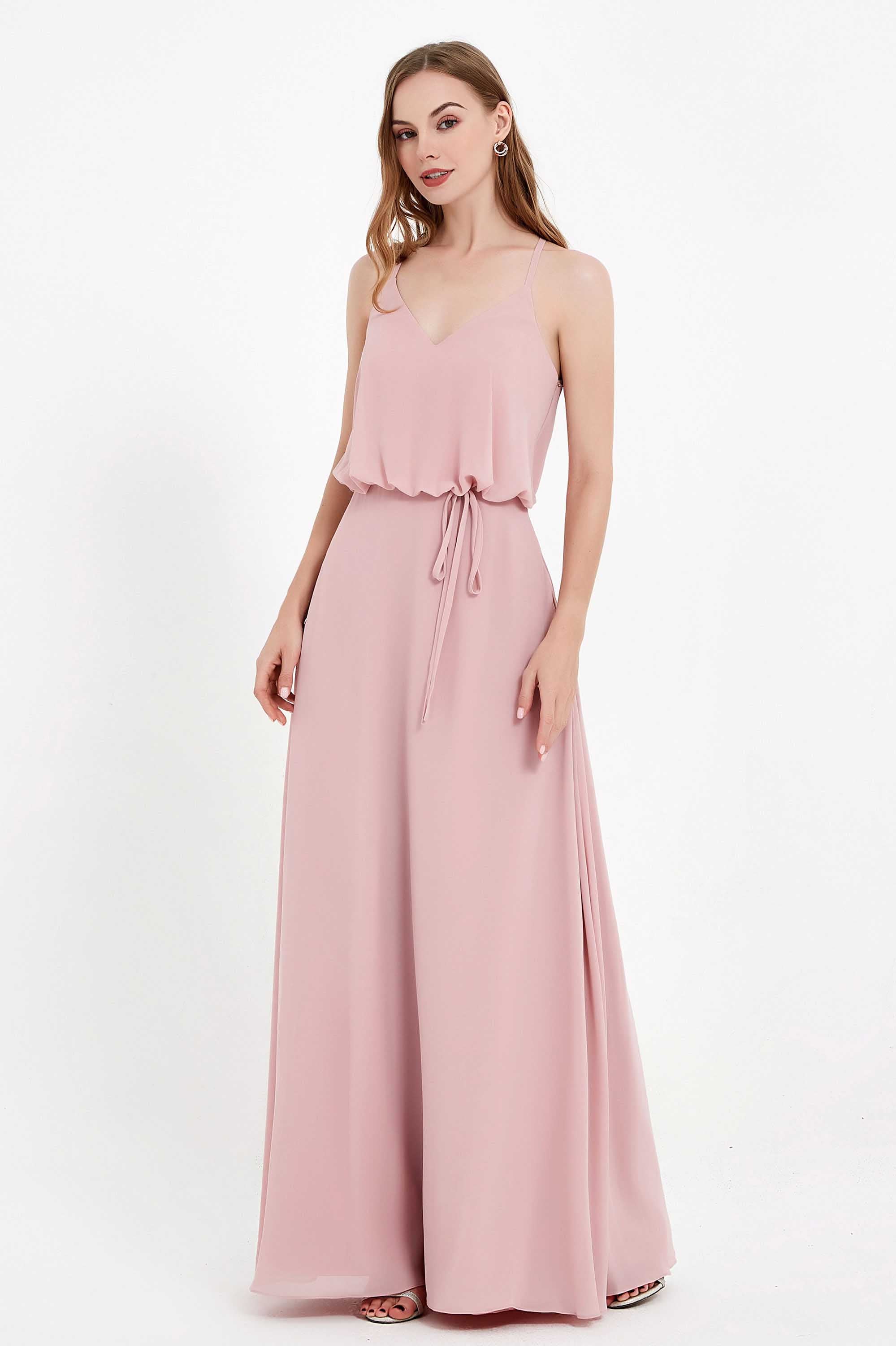 Spaghetti Straps Chiffon Bridesmaid Dress Boho Floor Length Formal Evening Dresses Gowns