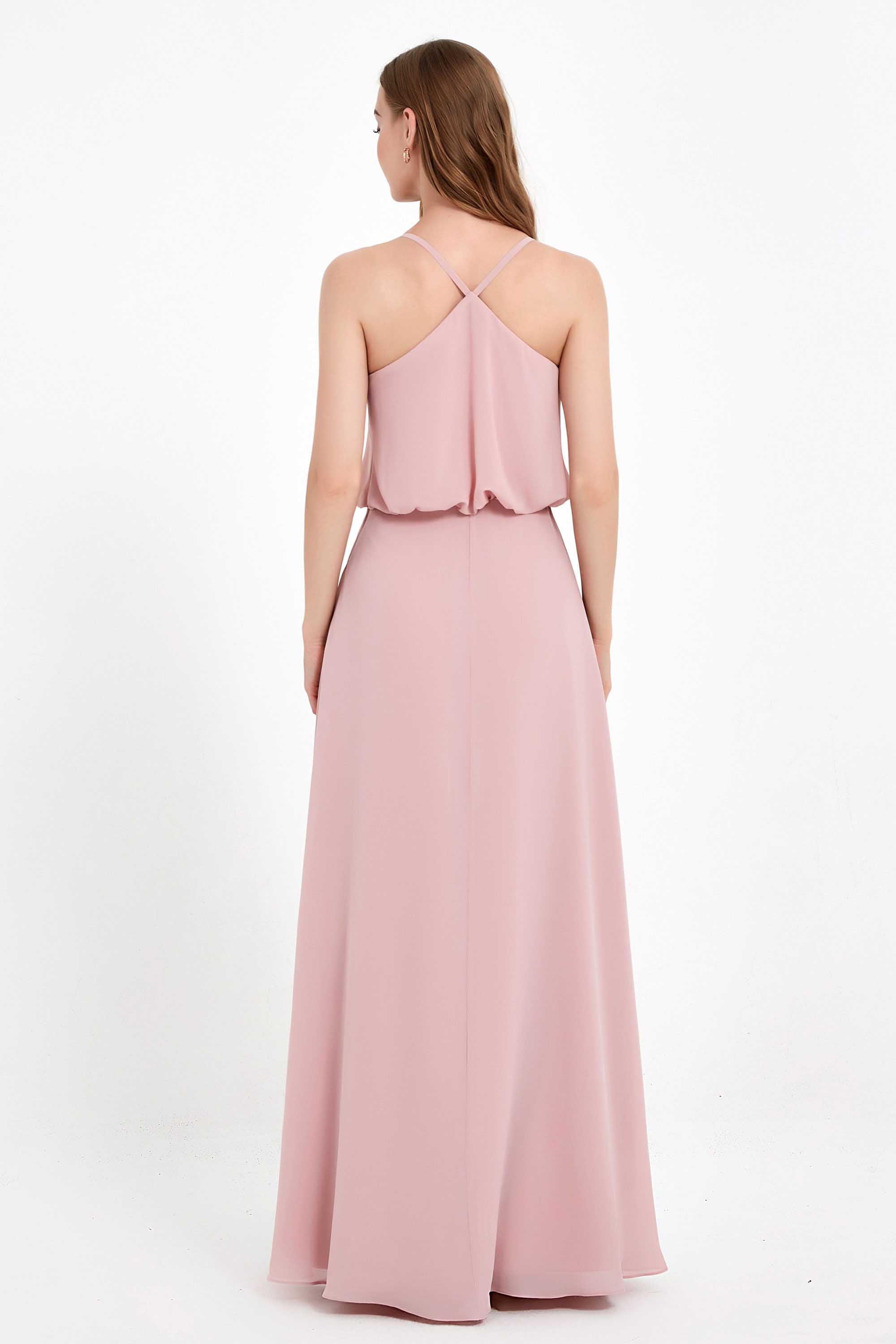 Spaghetti Straps Chiffon Bridesmaid Dress Boho Floor Length Formal Evening Dresses Gowns