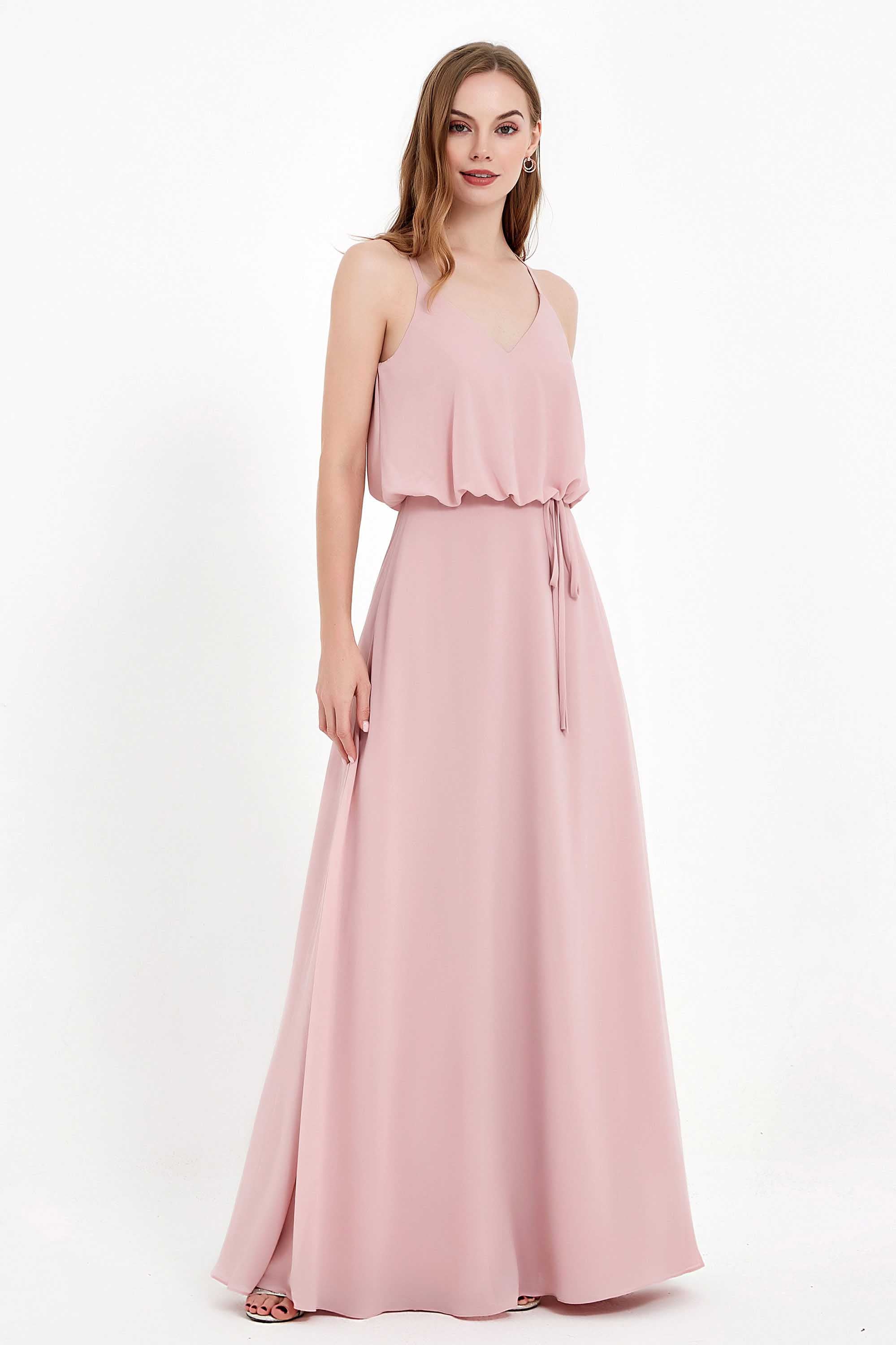 Spaghetti Straps Chiffon Bridesmaid Dress Boho Floor Length Formal Evening Dresses Gowns