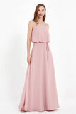 Spaghetti Straps Chiffon Bridesmaid Dress Boho Floor Length Formal Evening Dresses Gowns