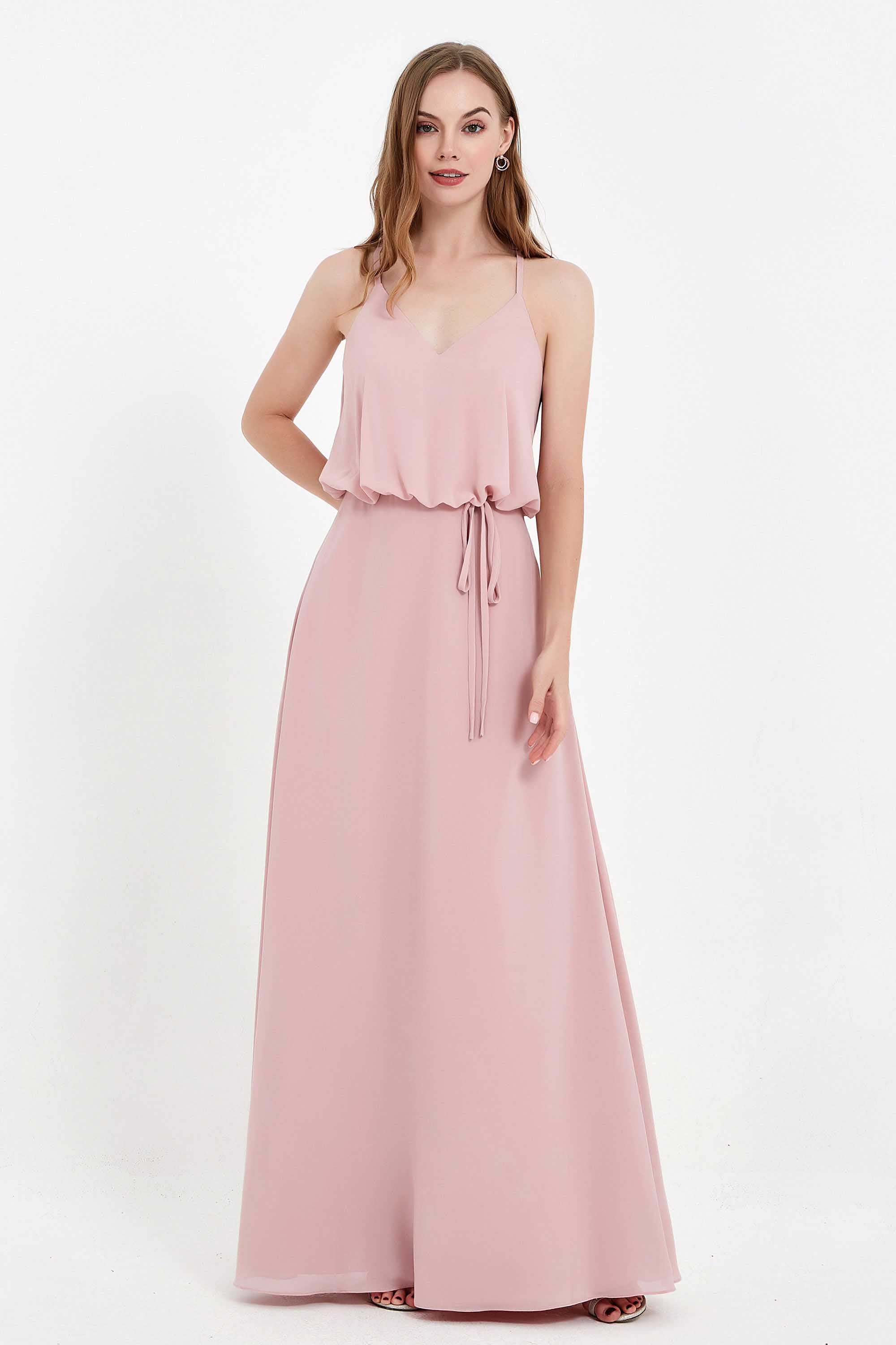 Spaghetti Straps Chiffon Bridesmaid Dress Boho Floor Length Formal Evening Dresses Gowns