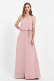 Spaghetti Straps Chiffon Bridesmaid Dress Boho Floor Length Formal Evening Dresses Gowns