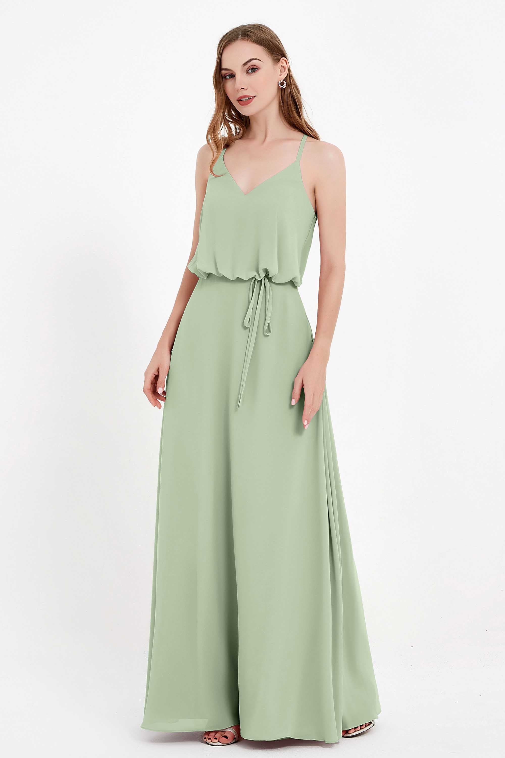 Spaghetti Straps Chiffon Bridesmaid Dress Boho Floor Length Formal Evening Dresses Gowns