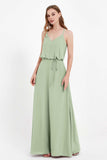 Spaghetti Straps Chiffon Bridesmaid Dress Boho Floor Length Formal Evening Dresses Gowns