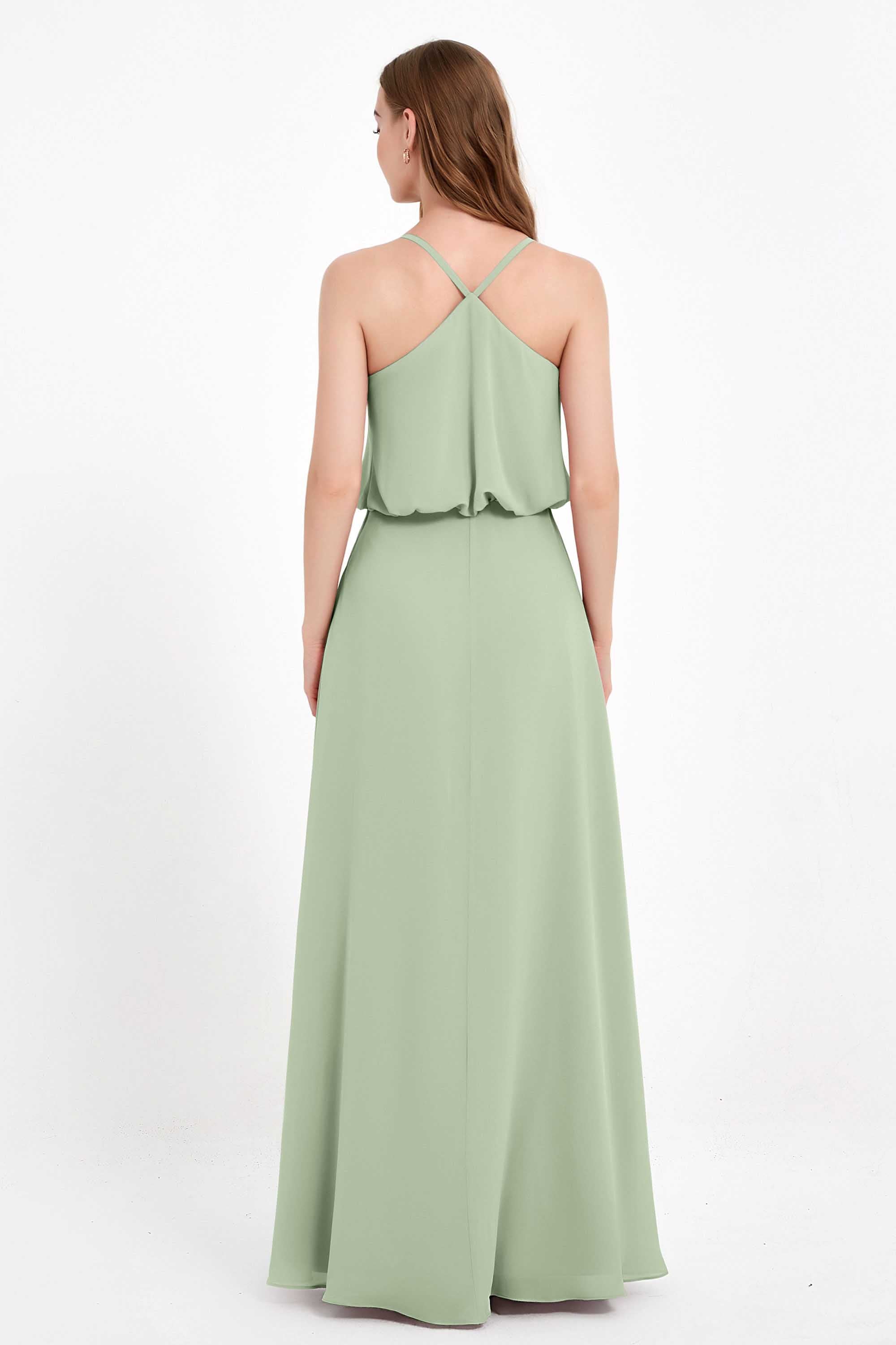 Spaghetti Straps Chiffon Bridesmaid Dress Boho Floor Length Formal Evening Dresses Gowns