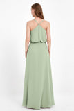 Spaghetti Straps Chiffon Bridesmaid Dress Boho Floor Length Formal Evening Dresses Gowns
