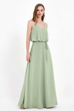 Spaghetti Straps Chiffon Bridesmaid Dress Boho Floor Length Formal Evening Dresses Gowns
