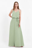 Spaghetti Straps Chiffon Bridesmaid Dress Boho Floor Length Formal Evening Dresses Gowns