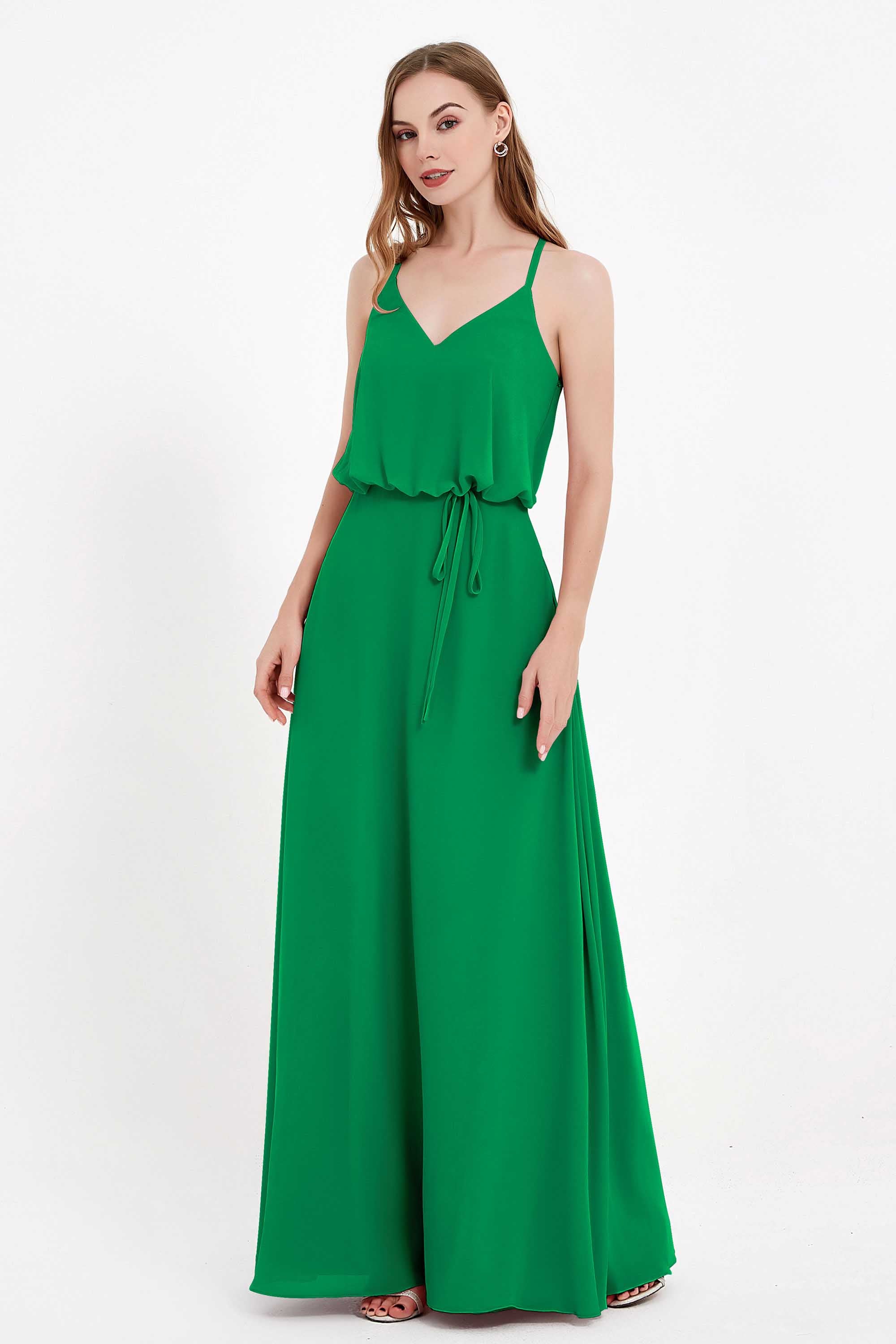Spaghetti Straps Chiffon Bridesmaid Dress Boho Floor Length Formal Evening Dresses Gowns