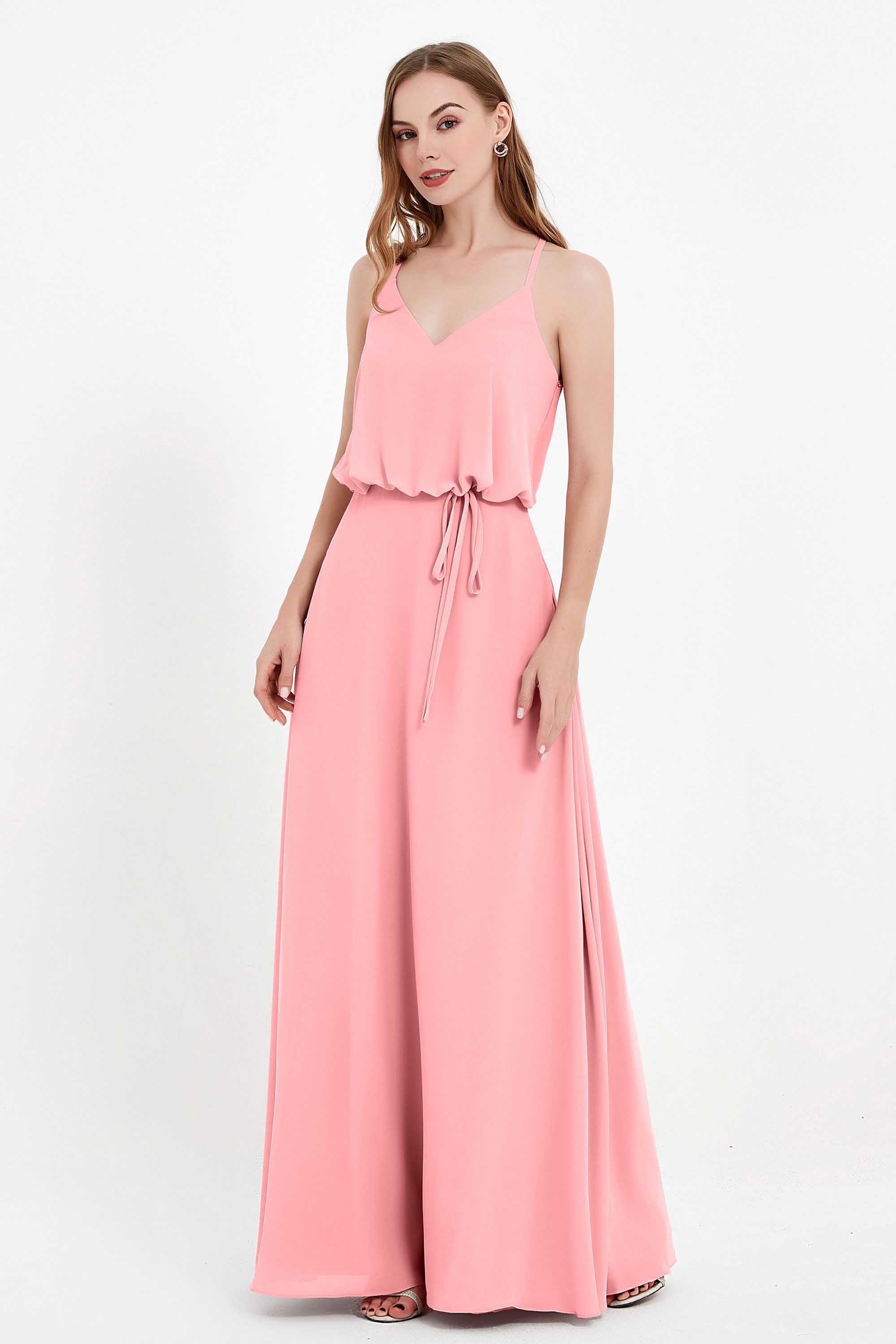 Spaghetti Straps Chiffon Bridesmaid Dress Boho Floor Length Formal Evening Dresses Gowns