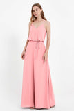 Spaghetti Straps Chiffon Bridesmaid Dress Boho Floor Length Formal Evening Dresses Gowns