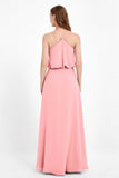 Spaghetti Straps Chiffon Bridesmaid Dress Boho Floor Length Formal Evening Dresses Gowns