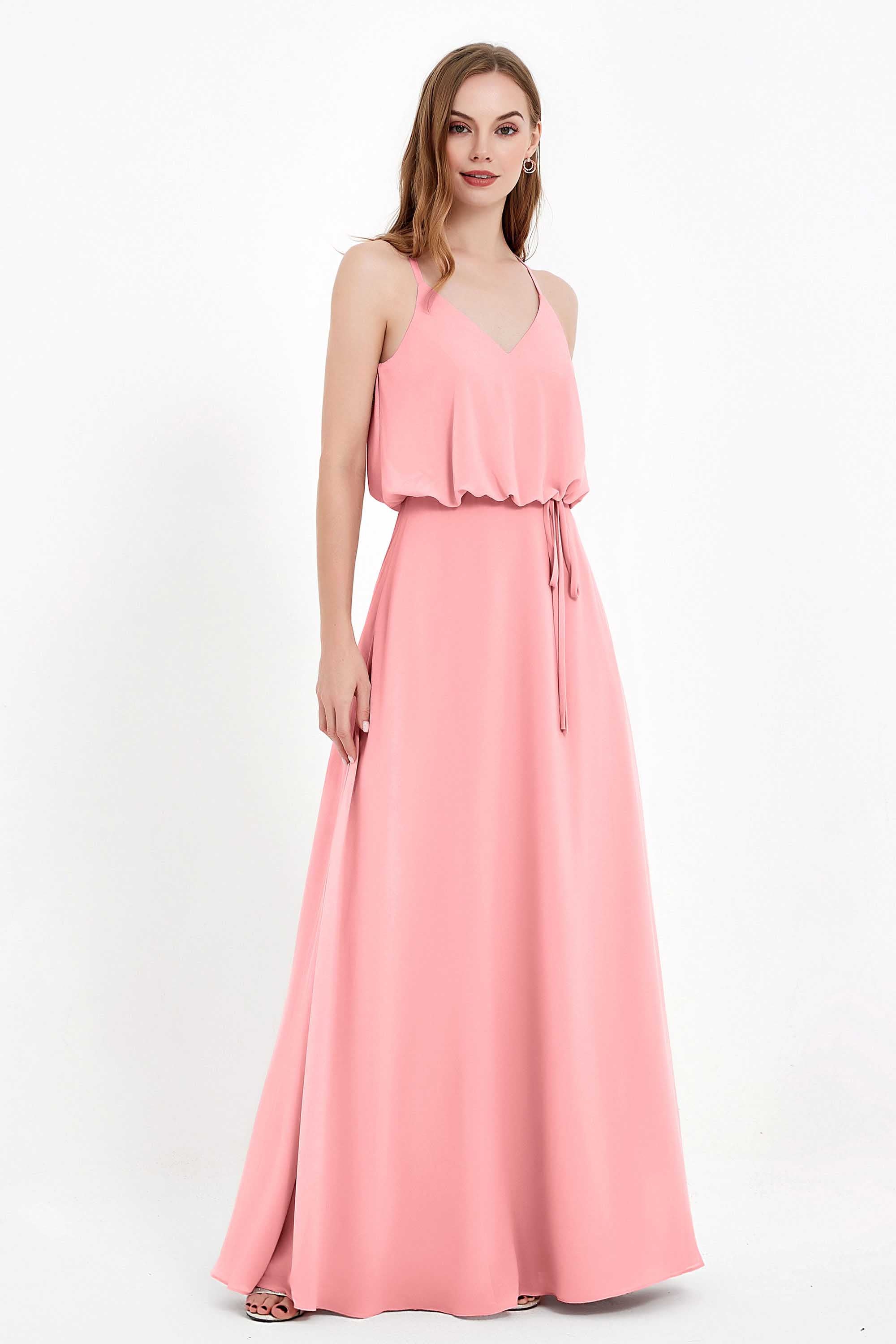 Spaghetti Straps Chiffon Bridesmaid Dress Boho Floor Length Formal Evening Dresses Gowns
