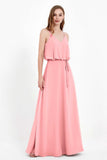 Spaghetti Straps Chiffon Bridesmaid Dress Boho Floor Length Formal Evening Dresses Gowns
