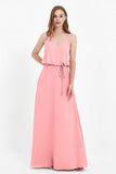 Spaghetti Straps Chiffon Bridesmaid Dress Boho Floor Length Formal Evening Dresses Gowns