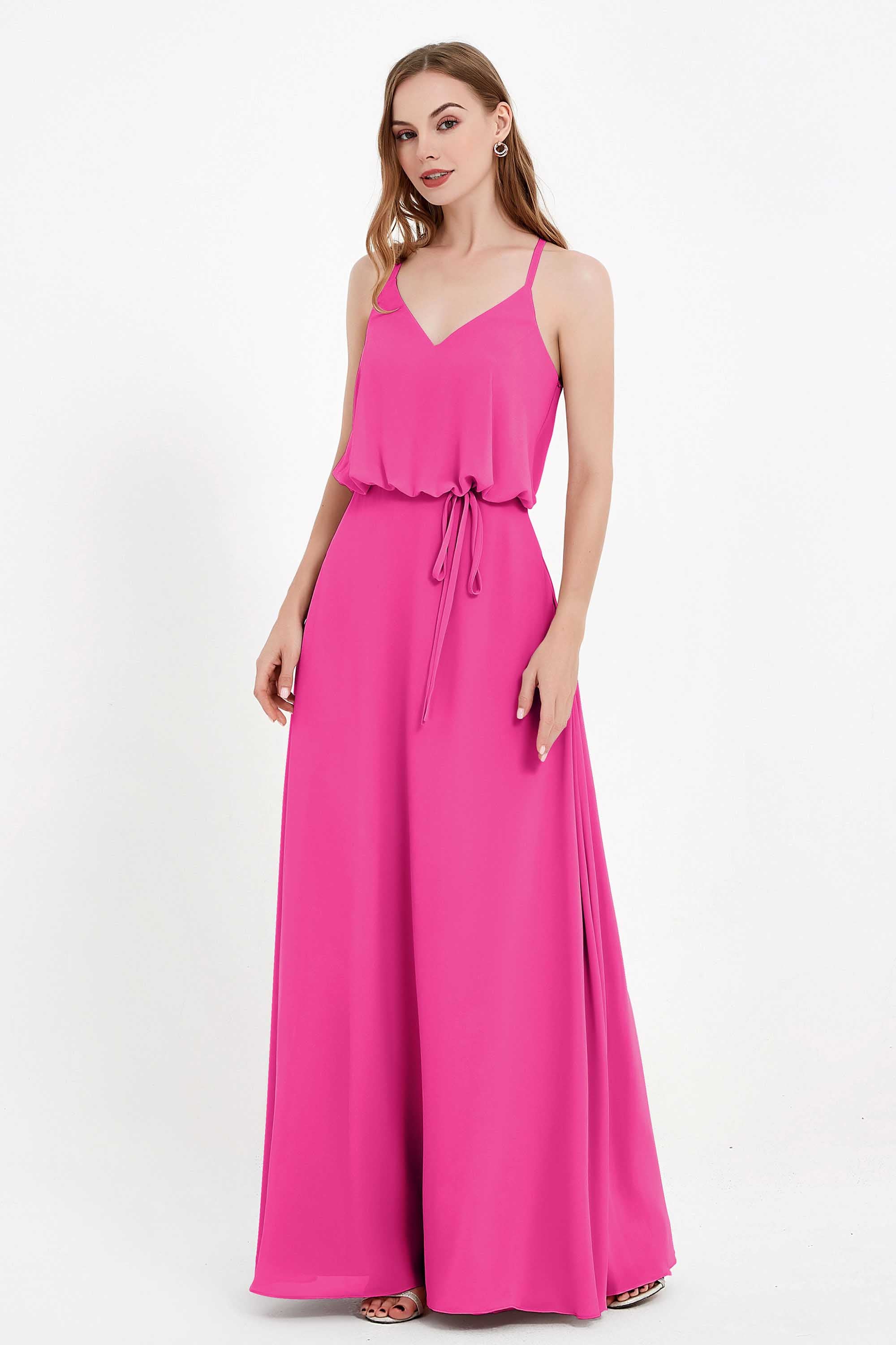 Spaghetti Straps Chiffon Bridesmaid Dress Boho Floor Length Formal Evening Dresses Gowns