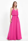 Spaghetti Straps Chiffon Bridesmaid Dress Boho Floor Length Formal Evening Dresses Gowns