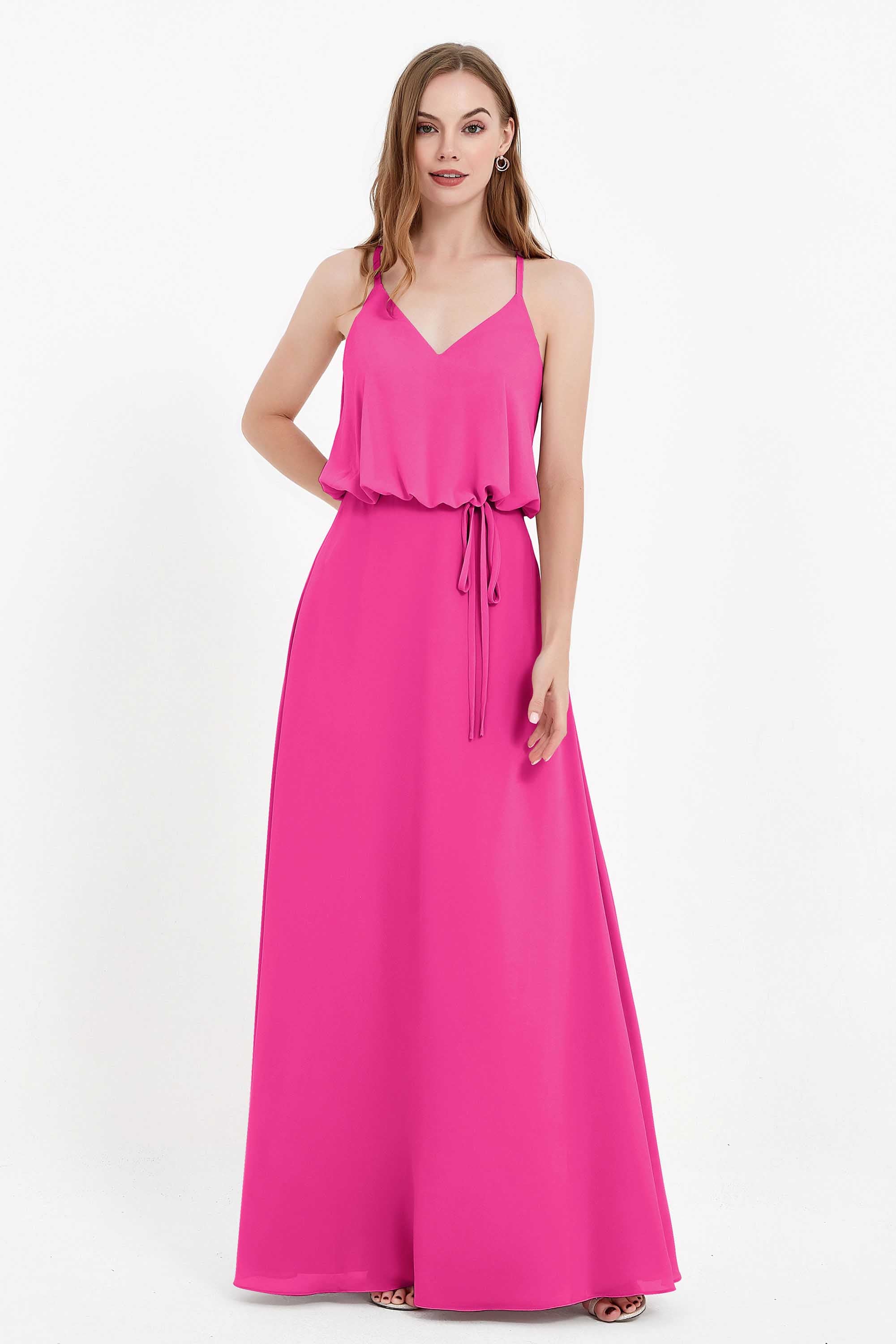 Spaghetti Straps Chiffon Bridesmaid Dress Boho Floor Length Formal Evening Dresses Gowns