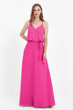 Spaghetti Straps Chiffon Bridesmaid Dress Boho Floor Length Formal Evening Dresses Gowns