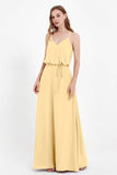 Spaghetti Straps Chiffon Bridesmaid Dress Boho Floor Length Formal Evening Dresses Gowns