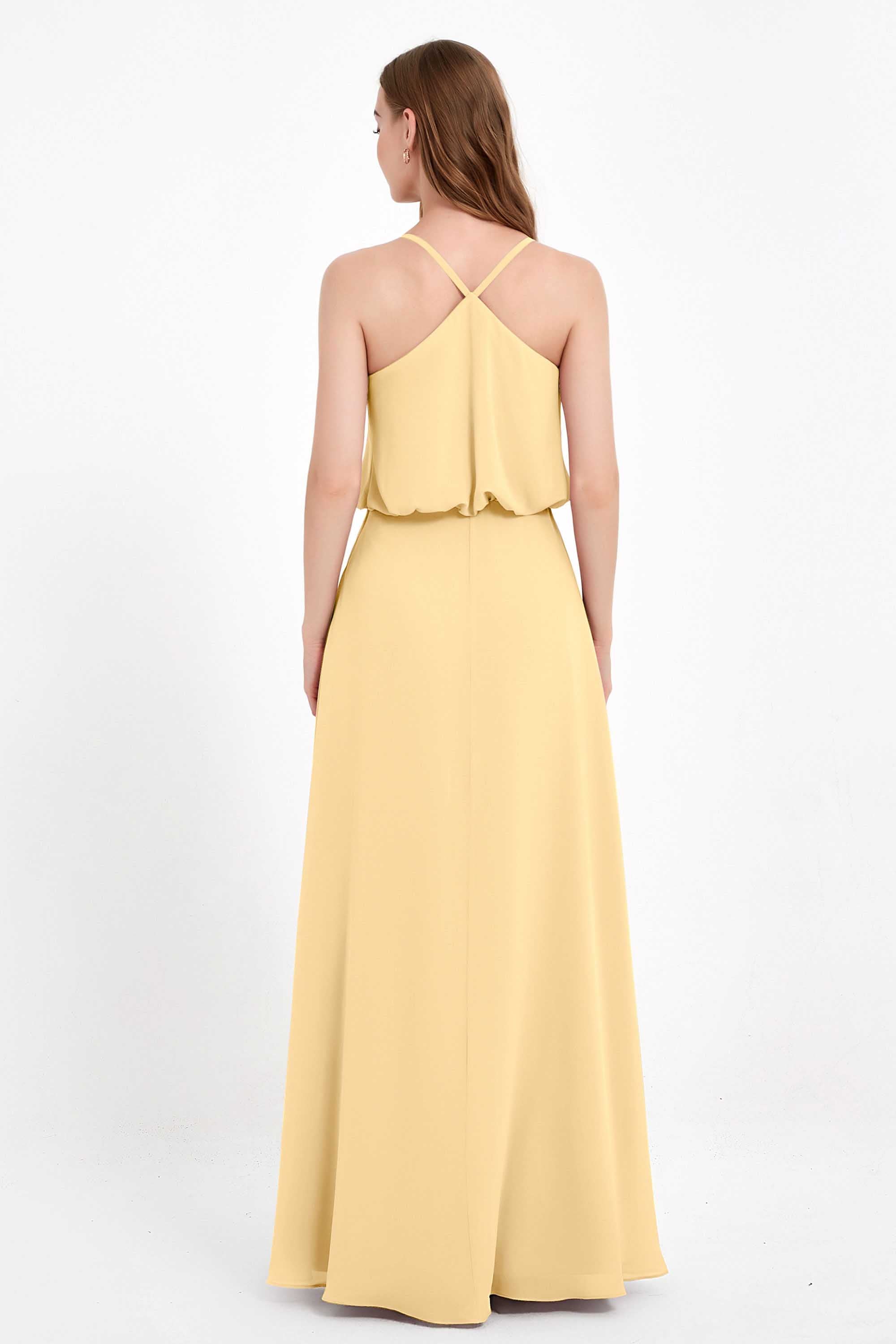Spaghetti Straps Chiffon Bridesmaid Dress Boho Floor Length Formal Evening Dresses Gowns