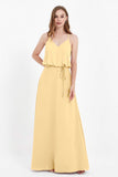 Spaghetti Straps Chiffon Bridesmaid Dress Boho Floor Length Formal Evening Dresses Gowns