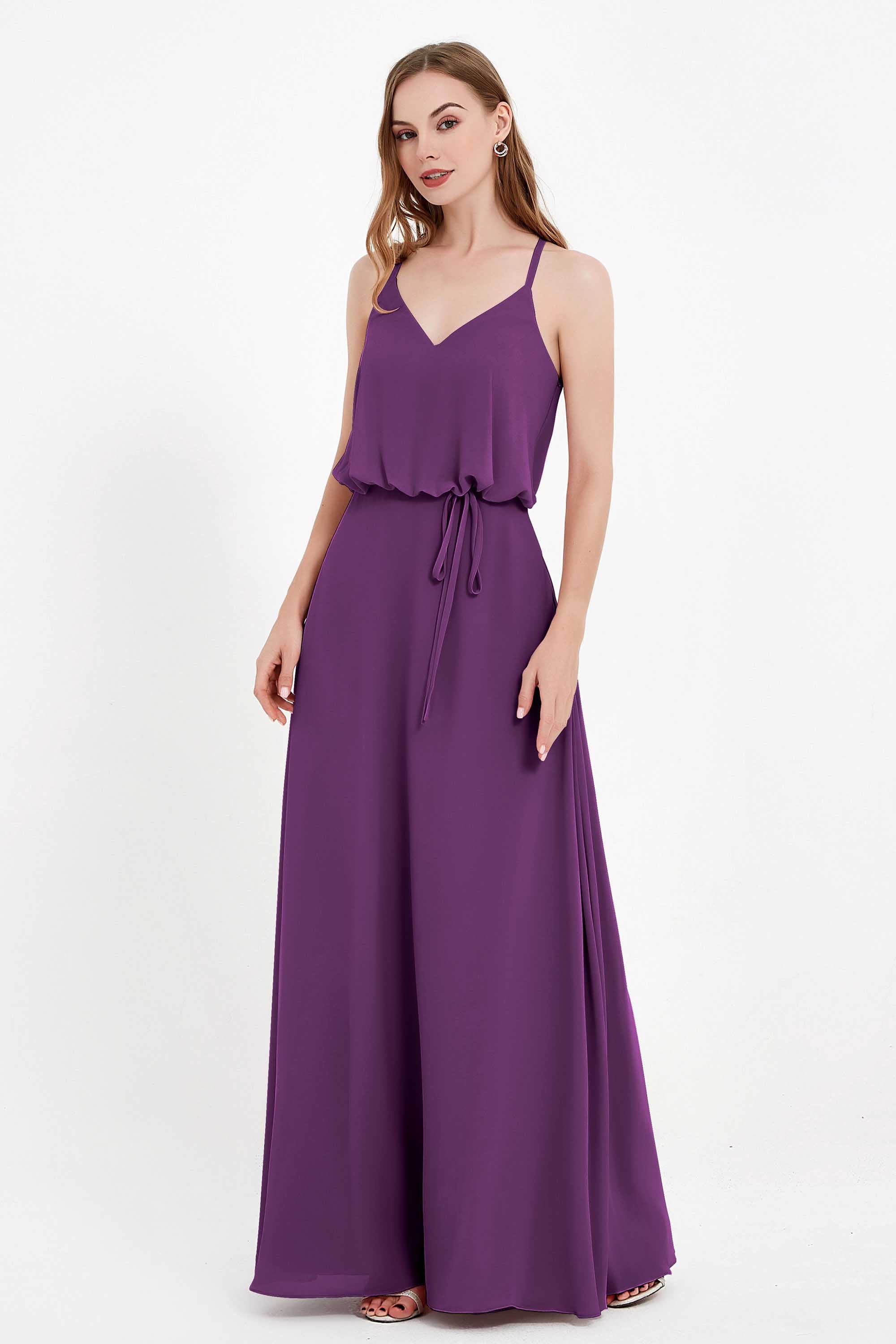 Spaghetti Straps Chiffon Bridesmaid Dress Boho Floor Length Formal Evening Dresses Gowns