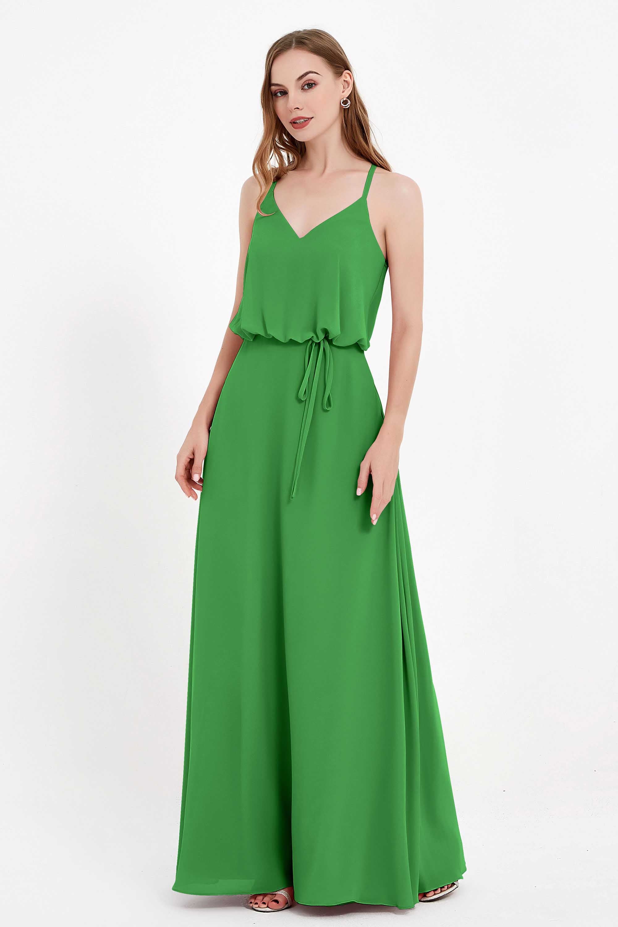 Spaghetti Straps Chiffon Bridesmaid Dress Boho Floor Length Formal Evening Dresses Gowns