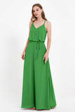 Spaghetti Straps Chiffon Bridesmaid Dress Boho Floor Length Formal Evening Dresses Gowns