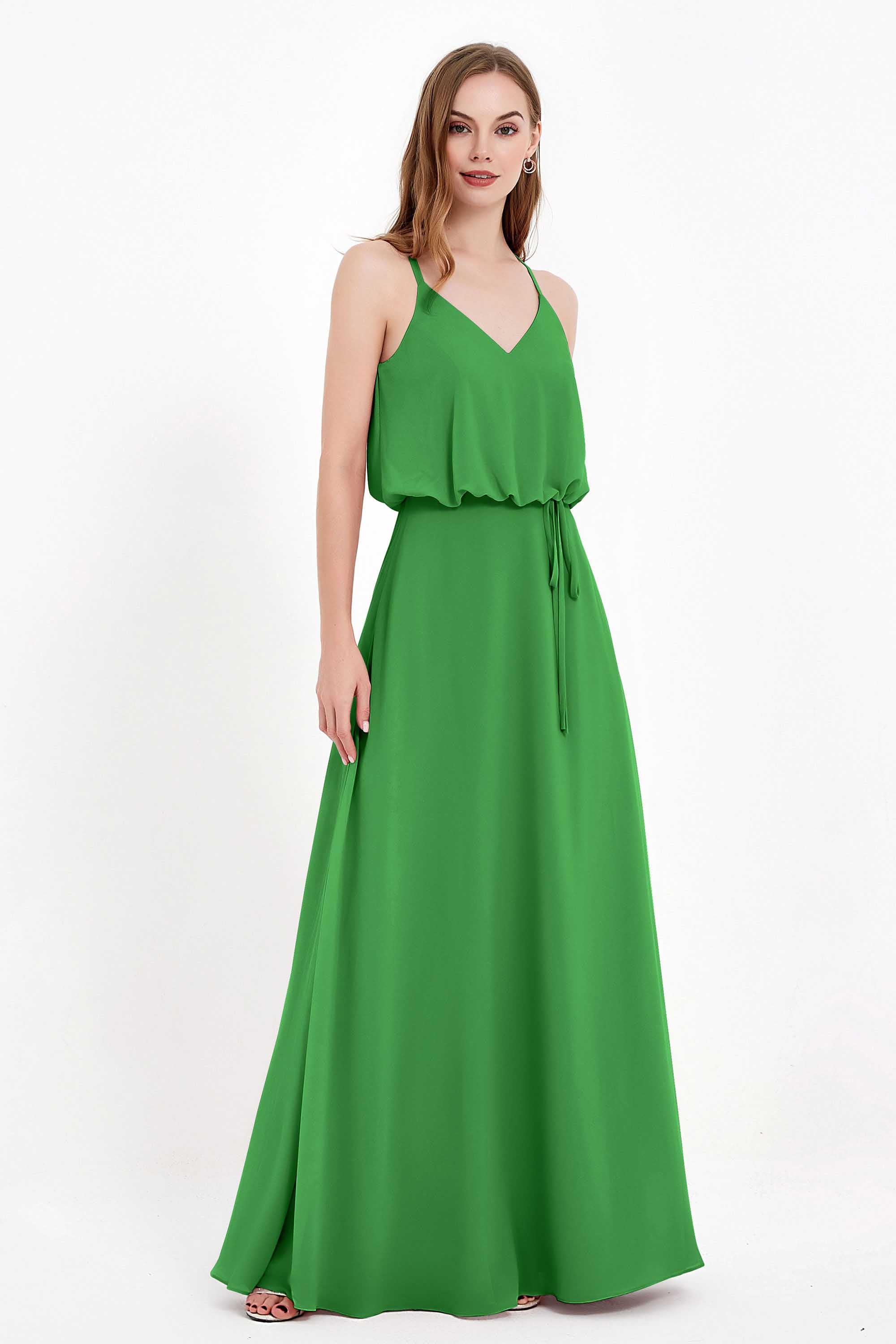 Spaghetti Straps Chiffon Bridesmaid Dress Boho Floor Length Formal Evening Dresses Gowns