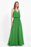 Spaghetti Straps Chiffon Bridesmaid Dress Boho Floor Length Formal Evening Dresses Gowns