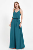 Spaghetti Straps Chiffon Bridesmaid Dress Boho Floor Length Formal Evening Dresses Gowns