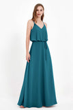 Spaghetti Straps Chiffon Bridesmaid Dress Boho Floor Length Formal Evening Dresses Gowns