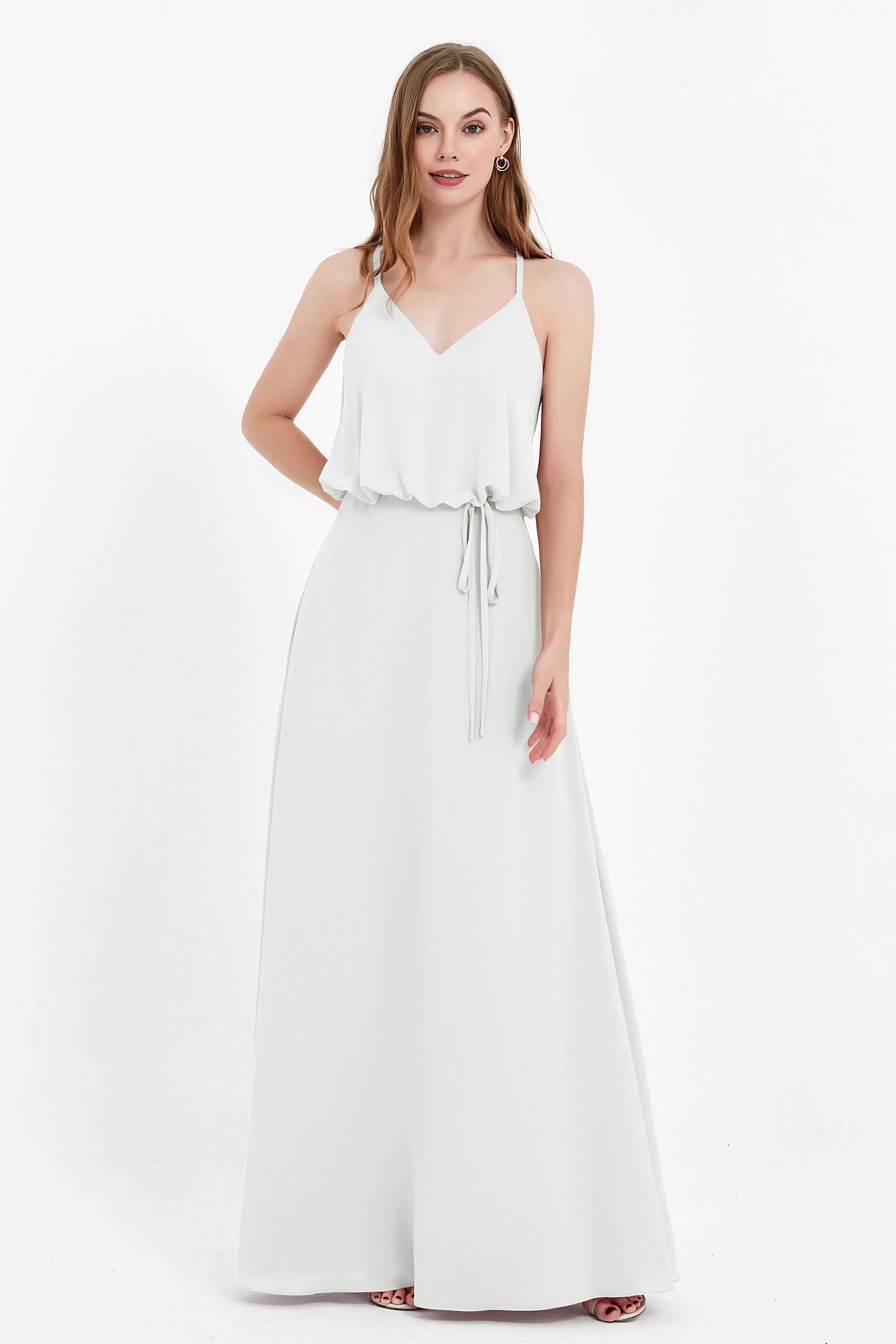 Spaghetti Straps Chiffon Bridesmaid Dress Boho Floor Length Formal Evening Dresses Gowns